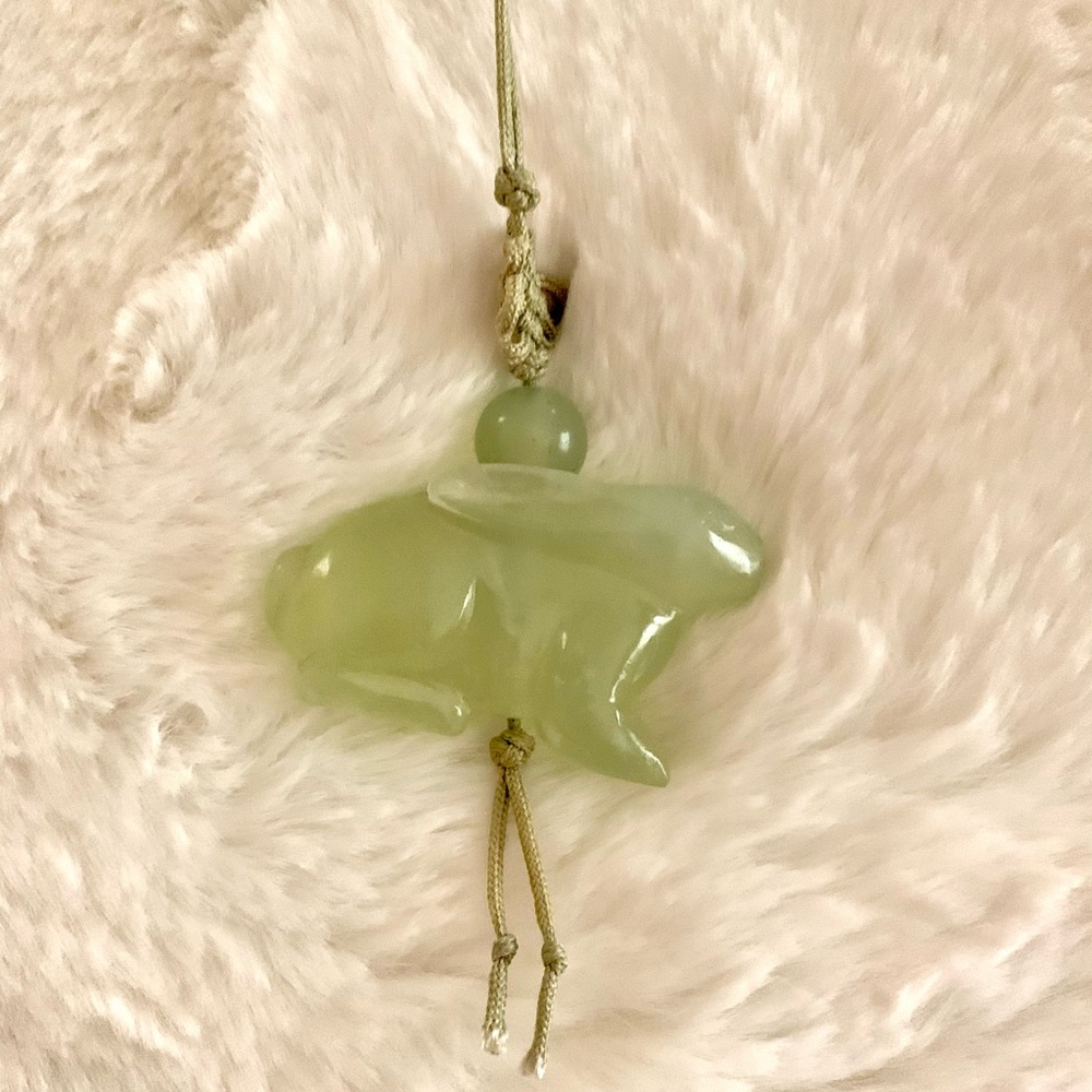 Certified jade translucent, vintage Chinese Zodiac Rabbit with Jade bead.